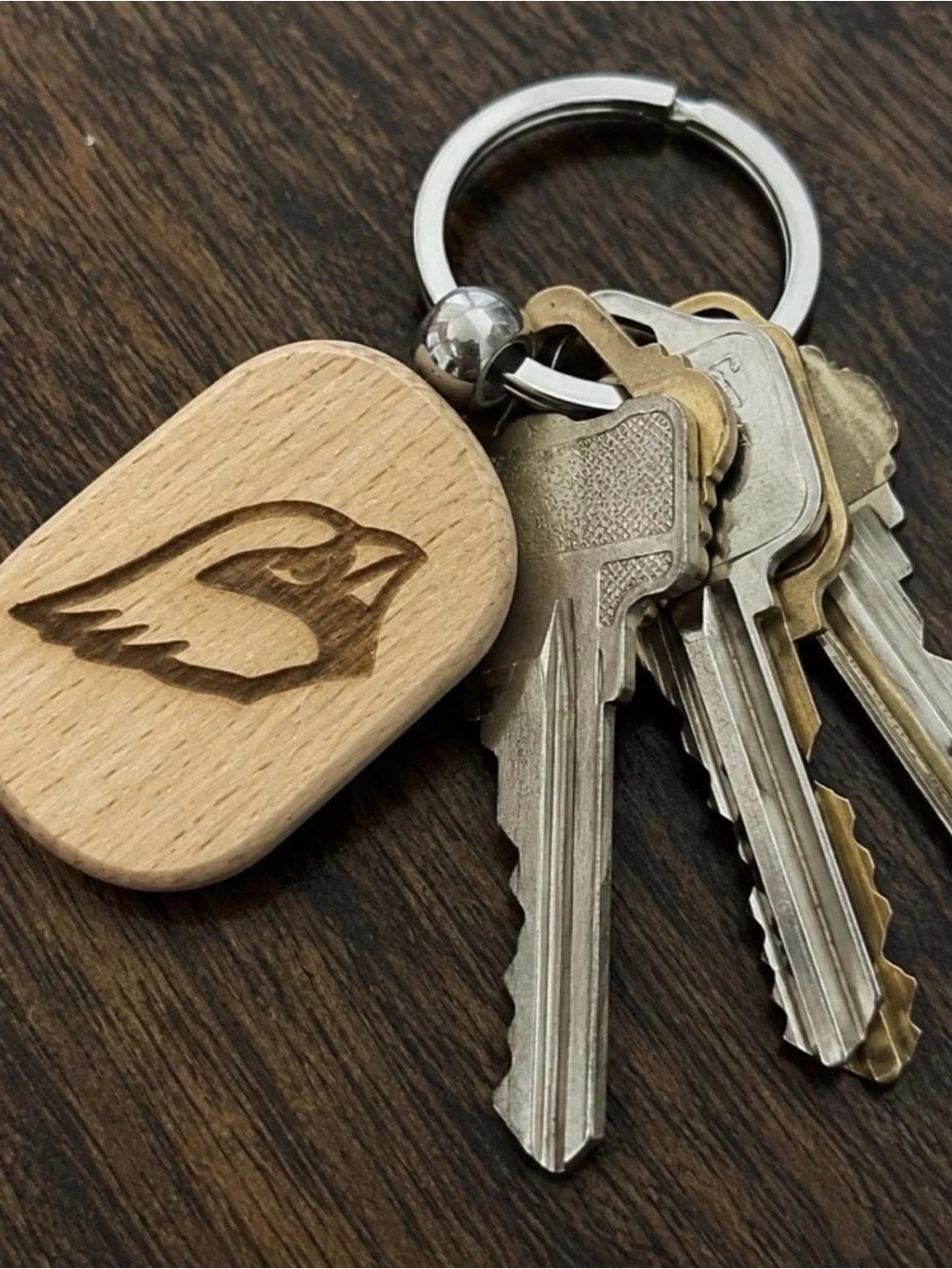 Set of 3 Engraved ARIZONA CARDINALS wooden key chain - Light Natural